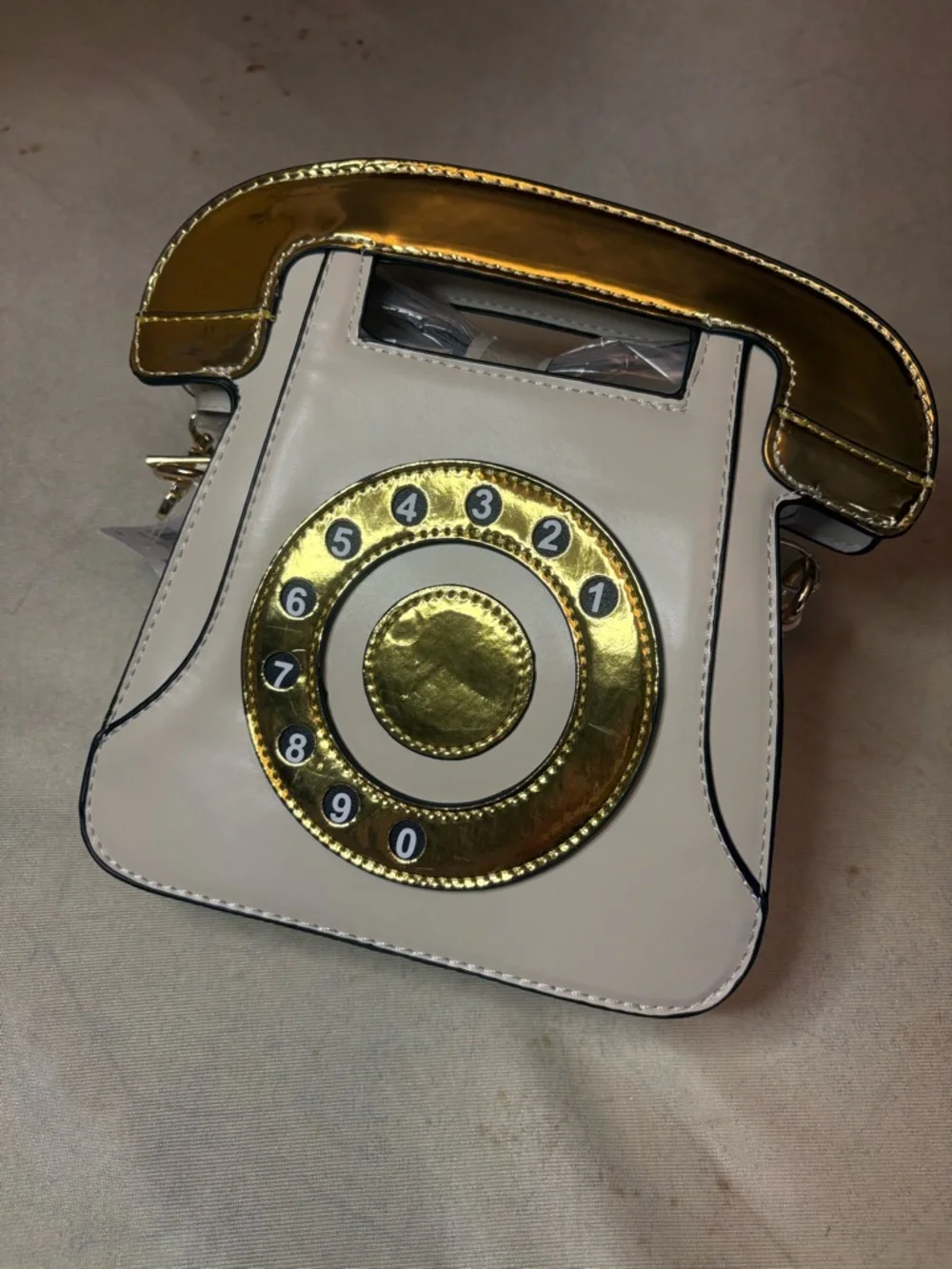 Novelty Cream Crossbody Phone Bag with Gold Accents - Picture 4 of 13